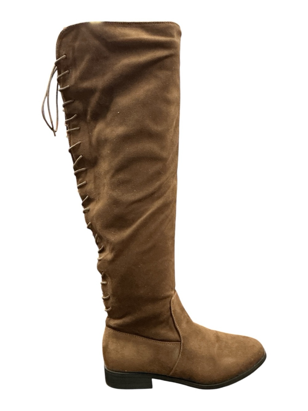 French Connection Brown Suede Over-the-Knee Lace-Back Boots